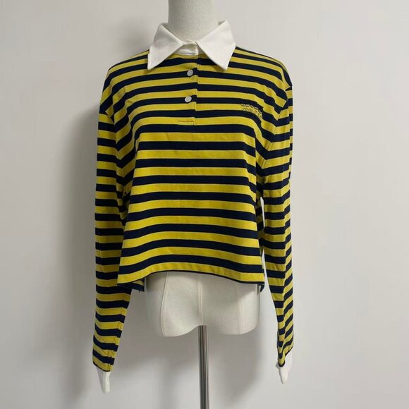 Women’s Blue/yellow striped polo with logo - Picture 2 of 14